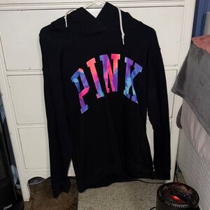 PINK Victoria's Secret Black Sweater with Multicolor Logo